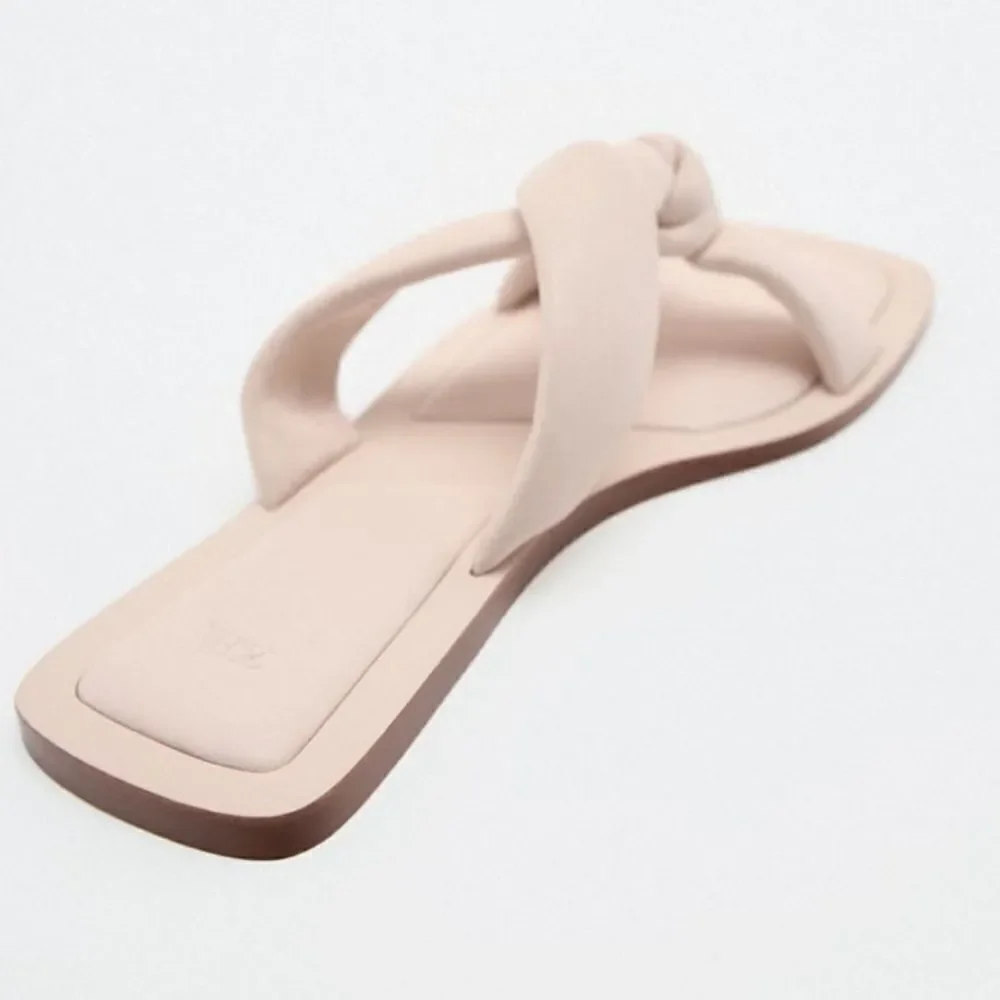 Zara Off White Crème Pink Flat Leather Sandals Shoes Size 8 - Picture 8 of 9